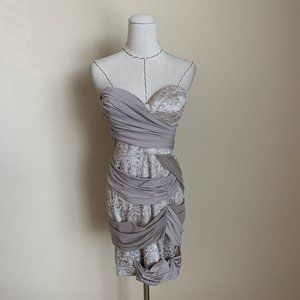 90s Y2K BEBE Strapless Lace Draping Bandage Mini Party Dress Carrie Bradshaw S